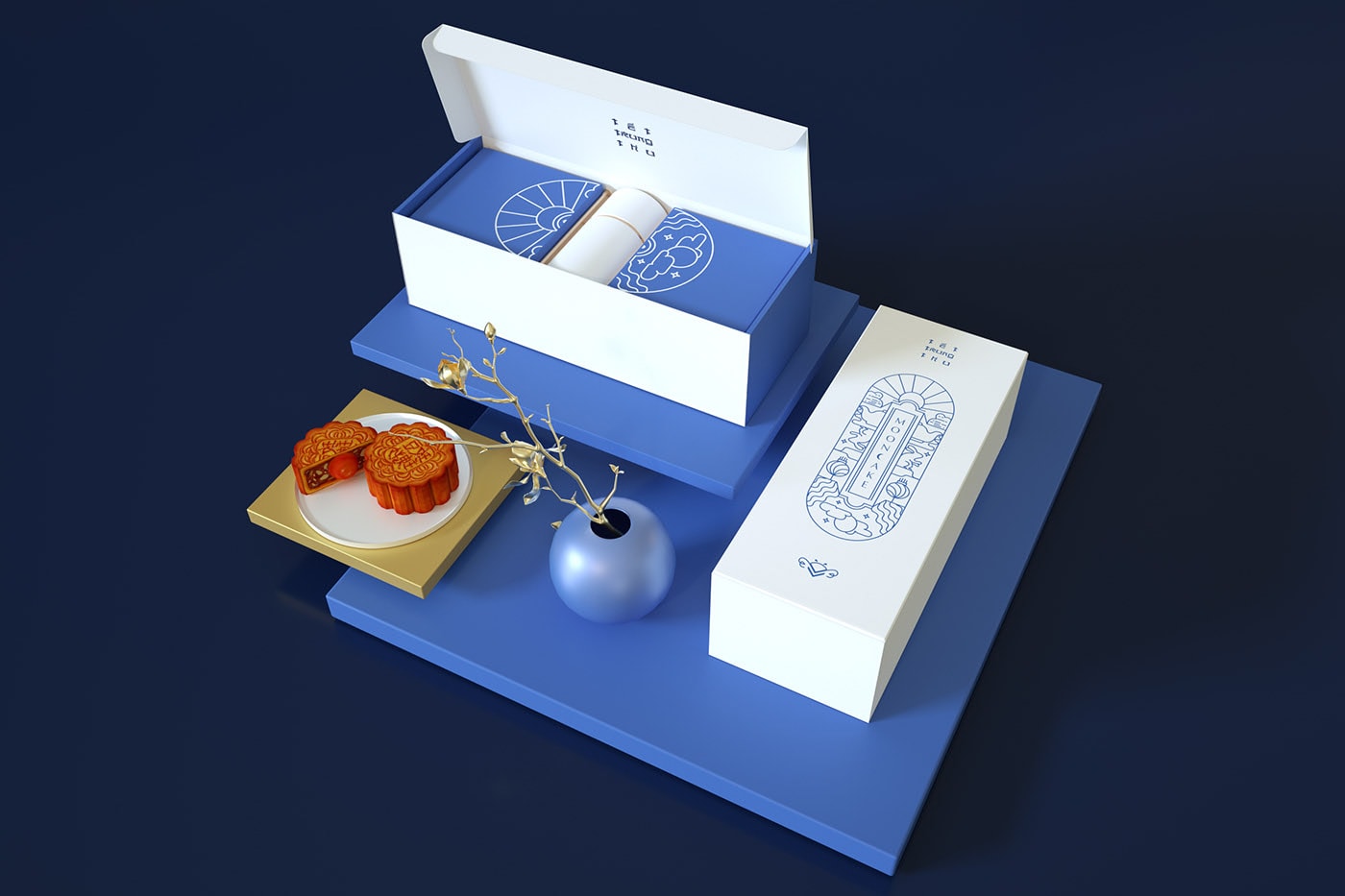 精品越南傳統(tǒng)月餅品牌VI設(shè)計——創(chuàng)意插畫包裝設(shè)計，食品VI設(shè)計，食品包裝設(shè)計，深圳VI設(shè)計，左右格局